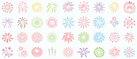 Colorful fireworks vector set