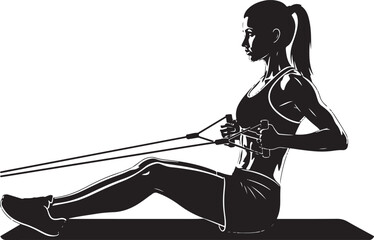 Fototapeta premium A vector illustration silhouette of a woman performing seated rows with a resistance band.