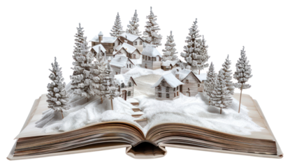 PNG Snowy village cute book open publication.