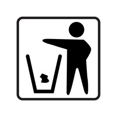 Trash Disposal Icon – Flat Silhouette of Person Throwing Garbage into Bin