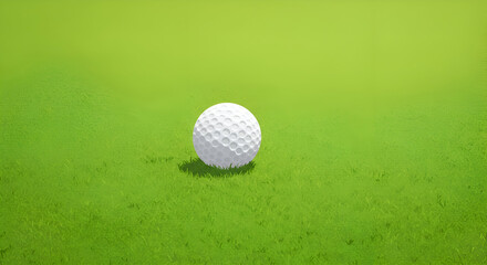 Golf ball resting on vibrant green grass. Simple, flat style golf course scene for use in advertising or editorial golf content.