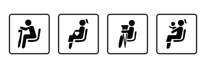 Priority Seat Icons for Public Transportation in Flat Style
