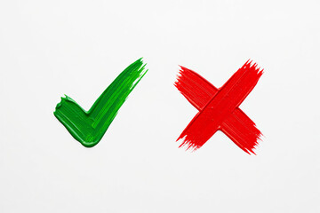 Hand-Painted Checkmark and X Icons – Green for OK, Red for Error – on White