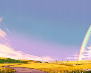 Obraz premium Pastel Pixelated Rainbow Field Landscape