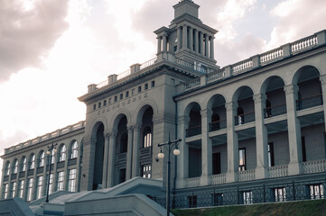 Krasnoyarsk River station building, summer day