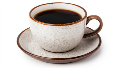 Obraz premium Warm coffee cup on a ceramic saucer. A cup filled with black coffee sits on a matching ceramic saucer, ready to be enjoyed in a cozy setting.