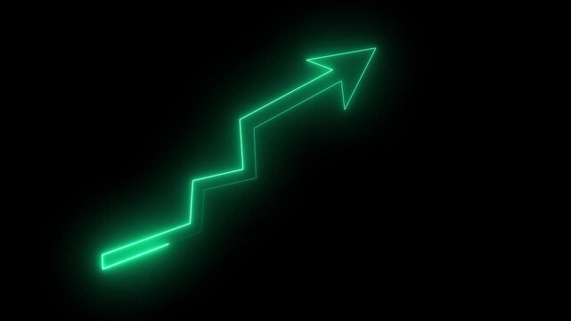 "Neon Upward Graph Arrow Animation &ndash; Glowing Green Business Growth Chart on Black Background"