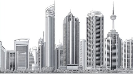 Monochrome City Skyline Illustration