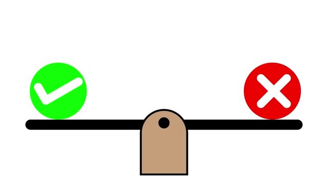 A wooden seesaw animation with the concept of balancing right and wrong.