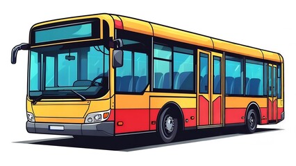 Vibrant yellow and red city bus illustration with bold outlines, isolated on a white background.