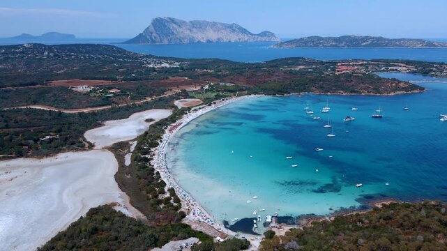 Vertical Ascending Drone Shot Over Cala Brandinchi Beach, Sardinia &ndash; Scenic Aerial View