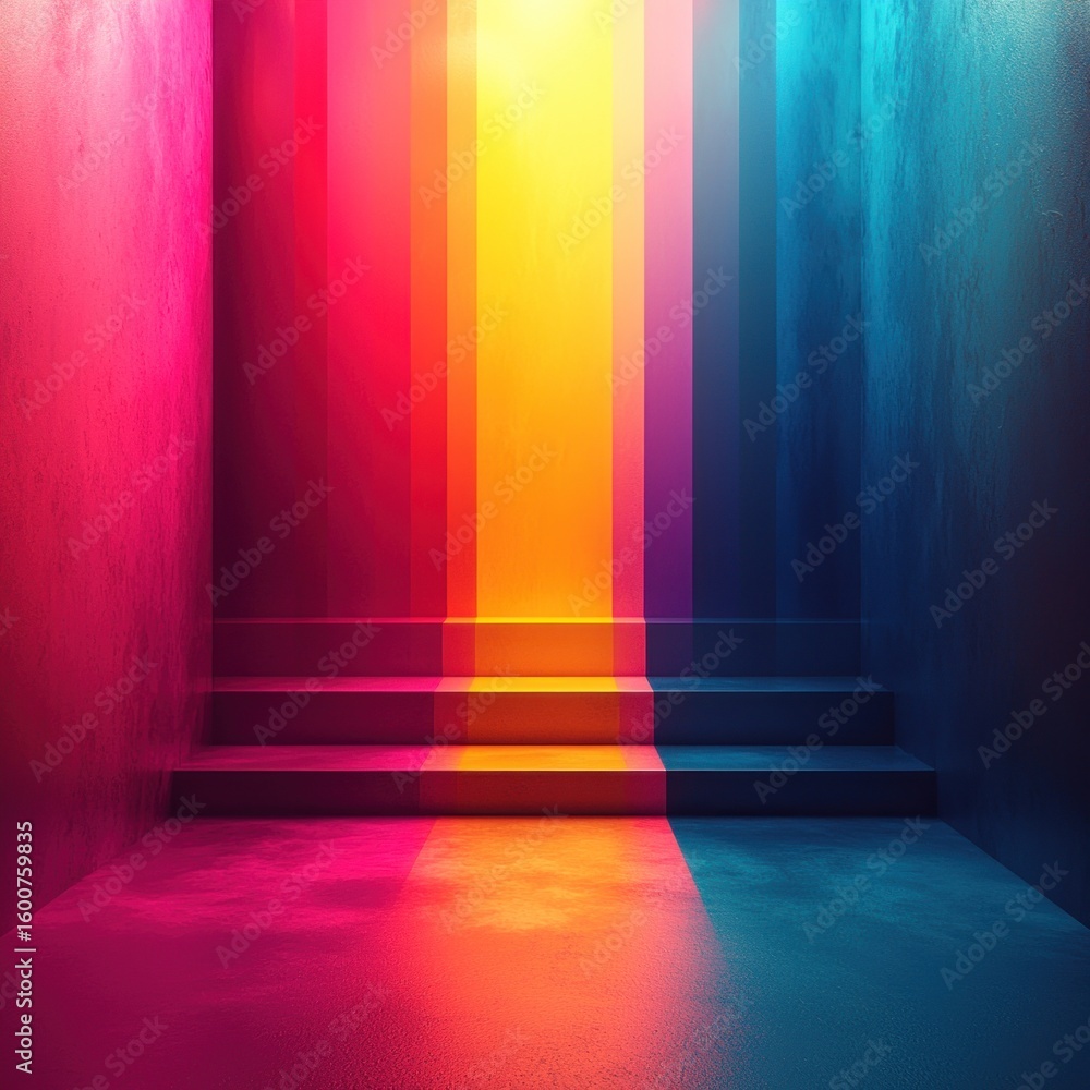 Poster Abstract color gradient blurred background with dynamic effect. Modern gradient stairs design. Grainy texture style with copy space. Colorful abstract stairs background. Gradient steps.