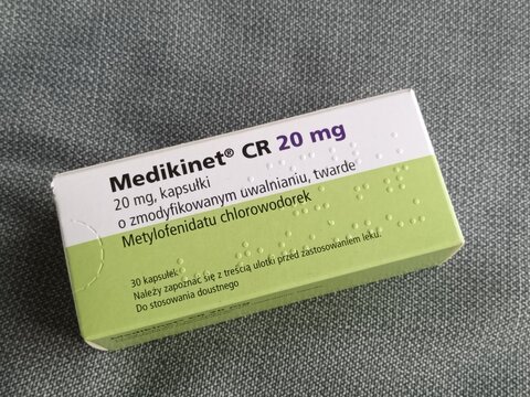 Medikinet&reg; CR 20 mg Capsule Box with Polish Label