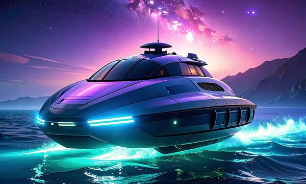 Futuristic hovercraft in spacelike setting