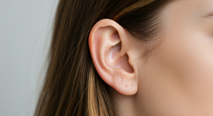 Woman's ear detail: Close-up showcasing skin, hair, and human anatomy