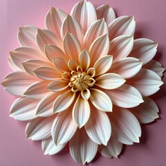 Fototapeta premium Large artistic flower sculpture with detailed layered petals in soft pink and cream tones on pastel pink background, decorative floral art piece for interior decor