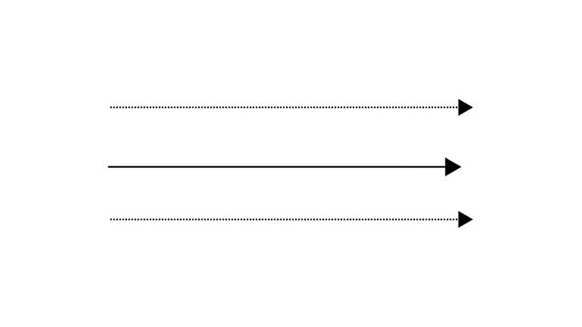 Black straight arrows animation. Reveal and hide animation of solid, dashed. Abstract business graph icon, black background video.
