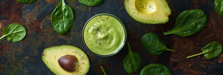 A refreshing green smoothie with a creamy texture made with ingredients like avocado pineapple and spinach.