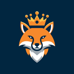 Obraz premium Majestic orange fox wearing a golden crown on a dark blue background