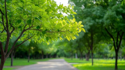 Lush Green Trees  Park Path  Nature Walk  Spring Foliage