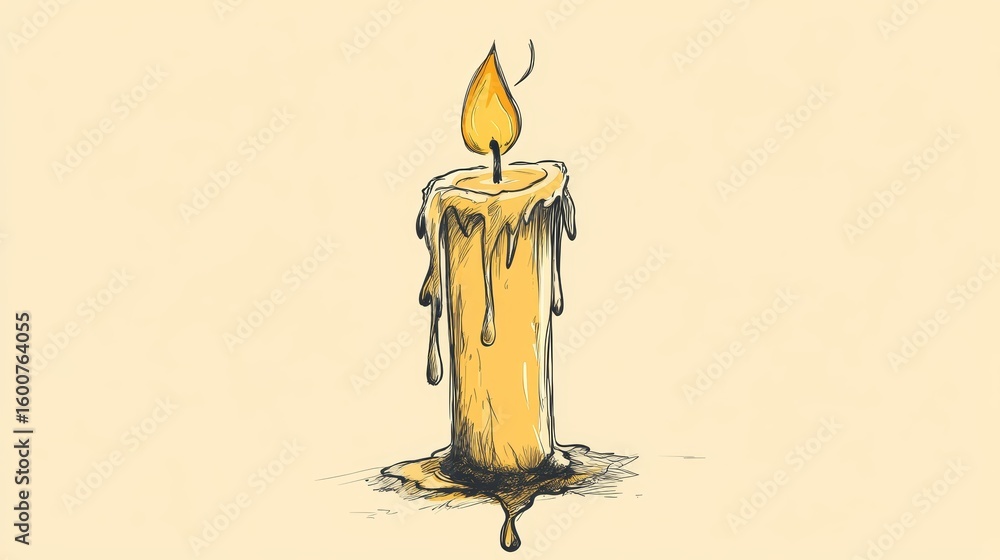 Poster this artistic sketch features a burning candle with melting wax, creating a warm and inviting ambian