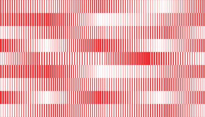 An abstract and modern pattern composed of varying vertical red lines against a white background.