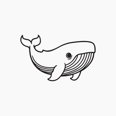 Cute hand drawn outline of a whimsical blue whale