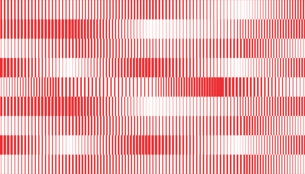 An abstract and modern pattern composed of varying vertical red lines against a white background.