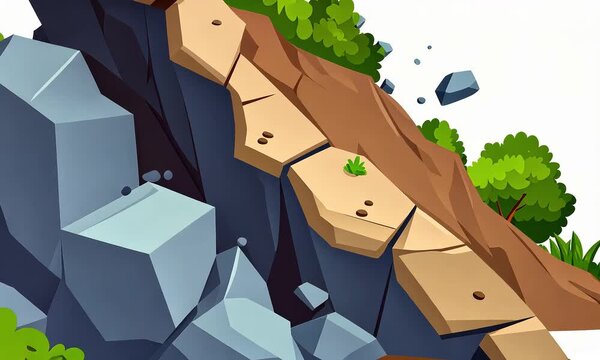 Landslide illustration cartoon style illustration of landslide vector illustration of rocks and trees geological processes illustration