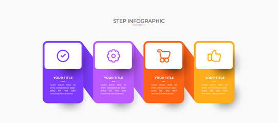 Infographic template. 4 Step timeline journey, Flat simple infographics design template. Presentation graph. Business concept with icon 4 options or steps. Background vector illustration.