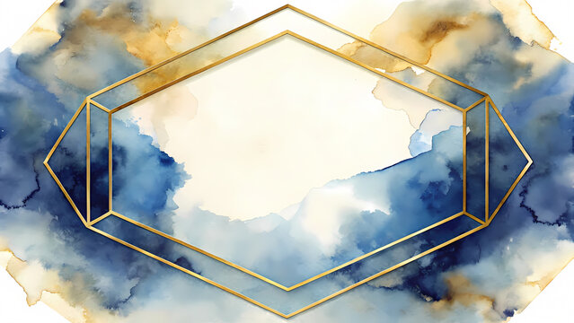 Sophisticated geometric watercolor border with metallic gold details. Contemporary minimalist frame perfect for upscale corporate branding and executive stationery