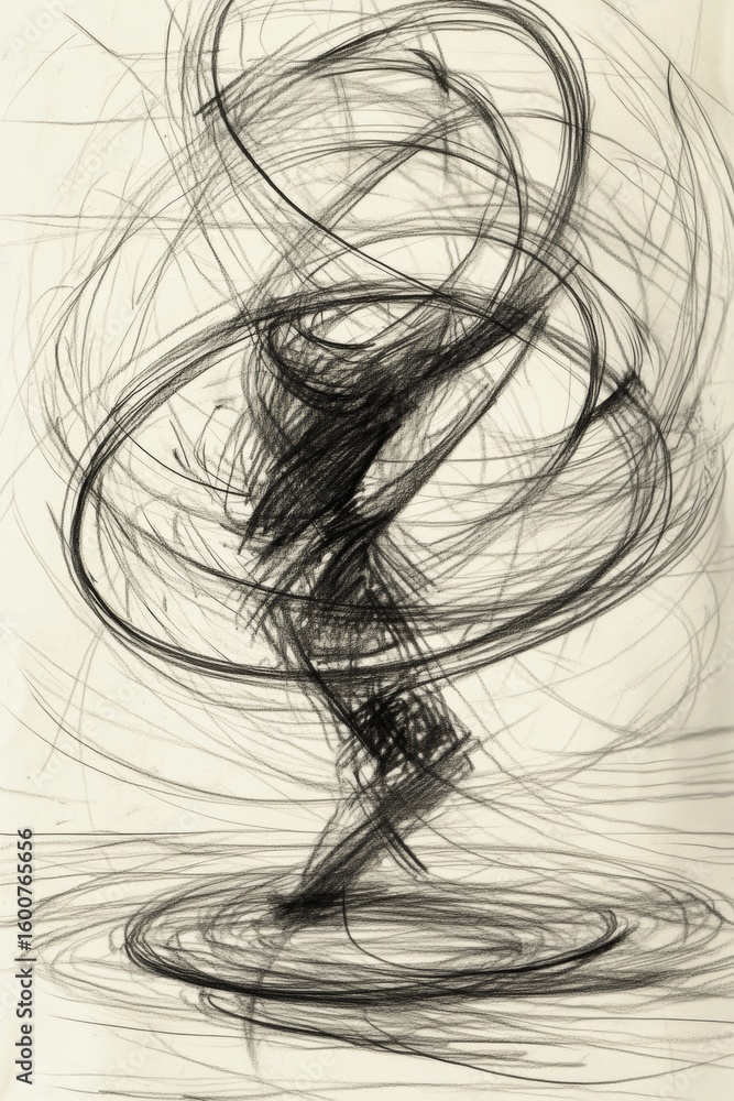 Poster this abstract artwork features dynamic black lines creating spirals and swirls, evoking motion and e