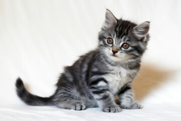 Obraz premium Fluffy tabby kitten with brown eyes feline domestic