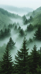 Fototapeta premium Morning mist gently drifting across a quiet valley wallpaper