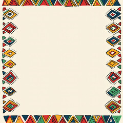 Colorful tribal pattern frame on a beige background. Concept of frame, invitation, ethnic, African art.