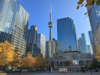 Cityscape with modern skyscrapers and the iconic CN Tower