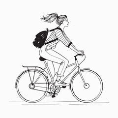 One Line Art of Woman Riding Bicycle – Minimalist Continuous Line Drawing Vector