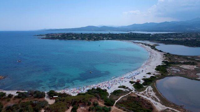 Static Aerial Drone View of Cala Brandinchi Beach, Sardinia &ndash; White Sand and Turquoise Sea