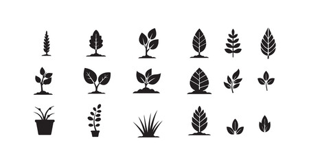 Leaf and Plant Icon Set Gardening And Nature Based Design