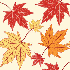 Vibrant autumn maple and oak leaves form a seamless, colorful pattern, ideal for a nature-inspired background or vector illustration