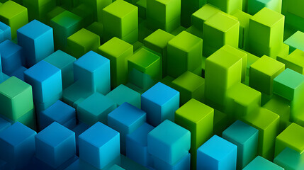 3d rendering of mind green and blue abstract geometric background. Scene for advertising, technology, showcase, banner, game, sport, cosmetic, business, metaverse. Sci-Fi Illustration. Product display