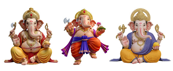 Happy Ganesh Chaturthi with set of 3d Lord Ganesh figure