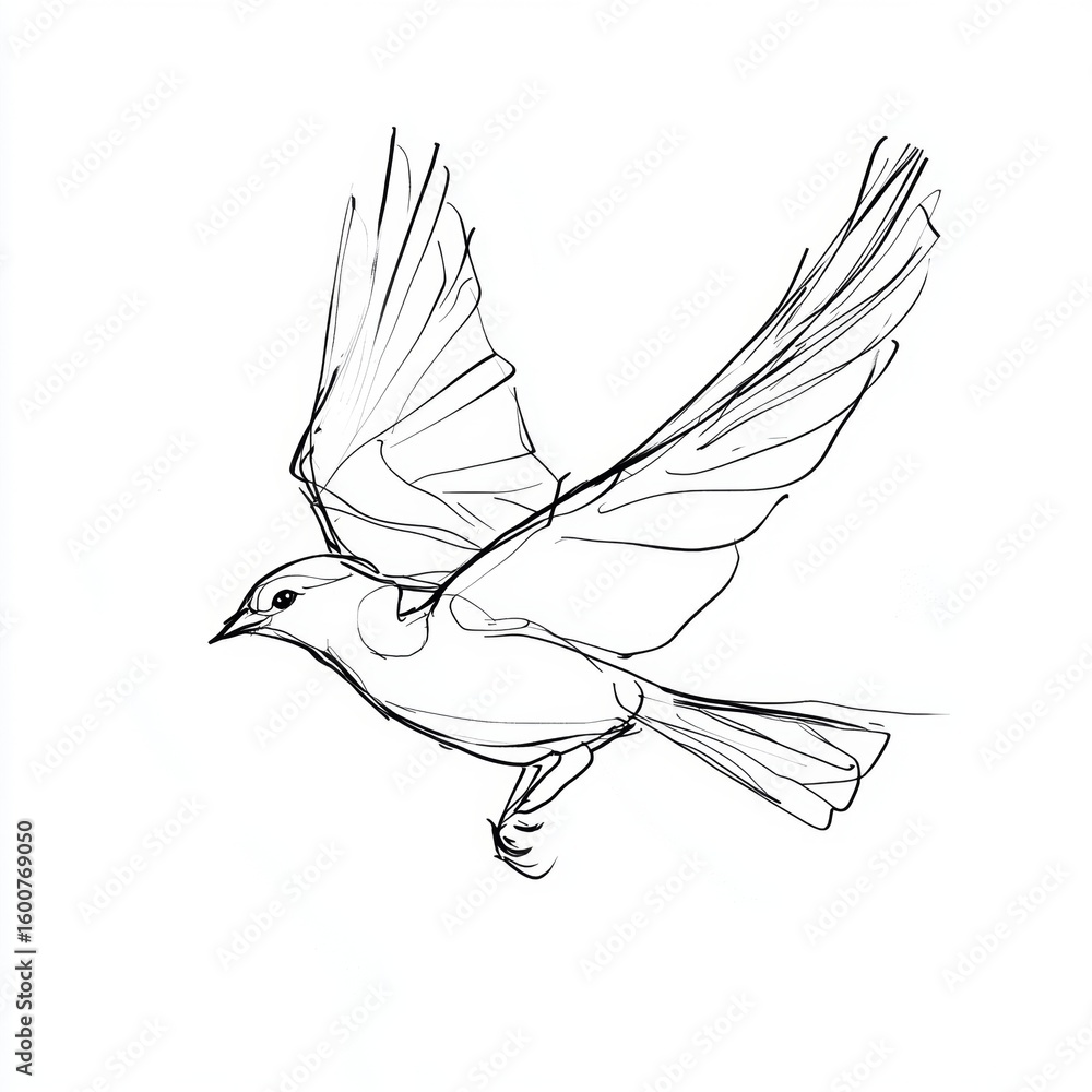Poster captivating minimalist sketch of a bird in flight, showcasing elegant lines and simplicity. perfect 