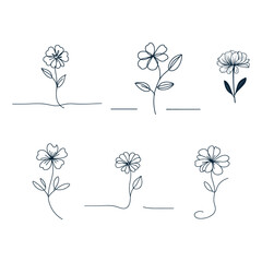 Simple line art drawings of various flowers