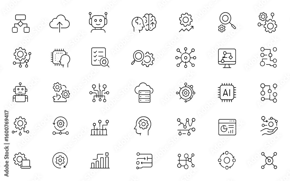 Aufkleber vector line icons set for business automation featuring digital process, cloud computing, chatbot, o
