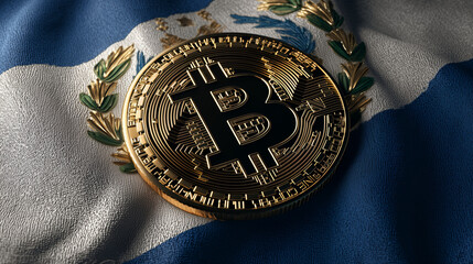 bitcoin coin lying on el salvador flag