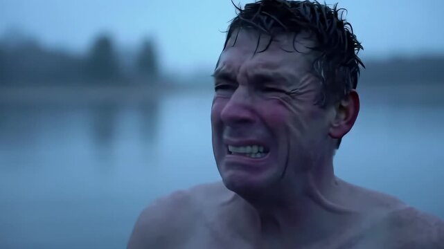 Cold Water Immersion Man's Reaction to Freezing Dip