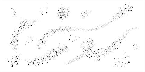 Splatter curly textures. Black paint spray trails. Abstract vector artistic elements.