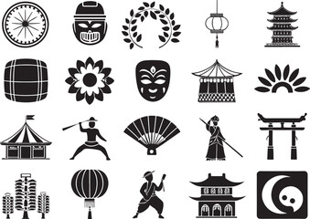 Festival Cultural Icon Silhouettes on White Background  Vector Set