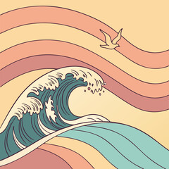 Abstract floral and wave patterns create a colorful, ornate ocean design for summer backgrounds and artistic illustrations